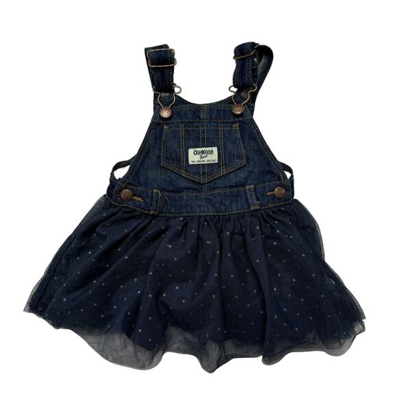 OSHKOSH Tule Sparkle Skirt Denim Overalls Size 12 Months Girls Lined Blue - Picture 1 of 5